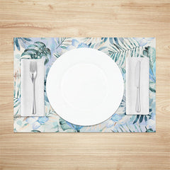 Aperturee - Blue Flowers Leaves Modern Dining Set Of 4 Placemats