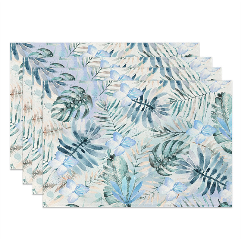 Aperturee - Blue Flowers Leaves Modern Dining Set Of 4 Placemats