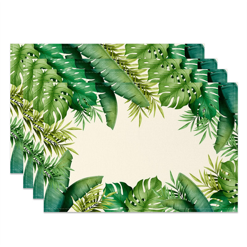 Aperturee - Beige Green Fresh Tropical Leaves Set Of 4 Placemats