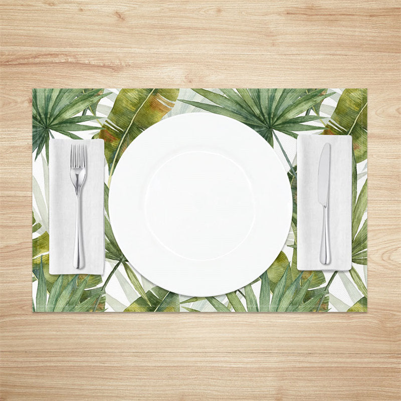 Aperturee - Greenery Yellow Green Leaf Dining Set Of 4 Placemats