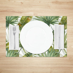 Aperturee - Greenery Yellow Green Leaf Dining Set Of 4 Placemats