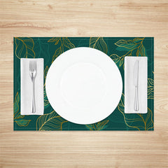 Aperturee - Golden Dark Green Leaves Dining Set Of 4 Placemats