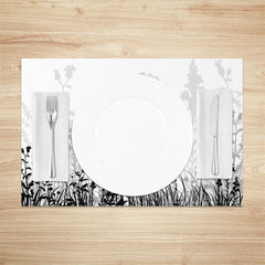 Aperturee - Black White Flowers Simple Dining Set Of 4 Placemats