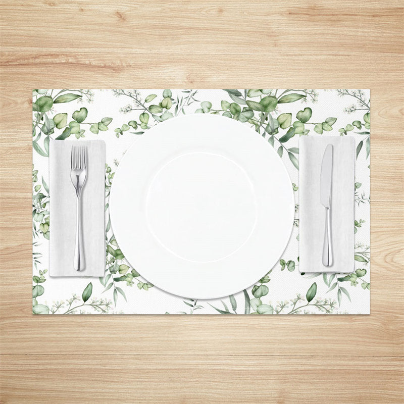 Aperturee - Green Leaves Shoots Modern Dining Set Of 4 Placemats