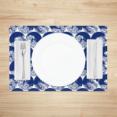 Aperturee - Blue White Circle Wave Repeat Set Of 4 Placemats