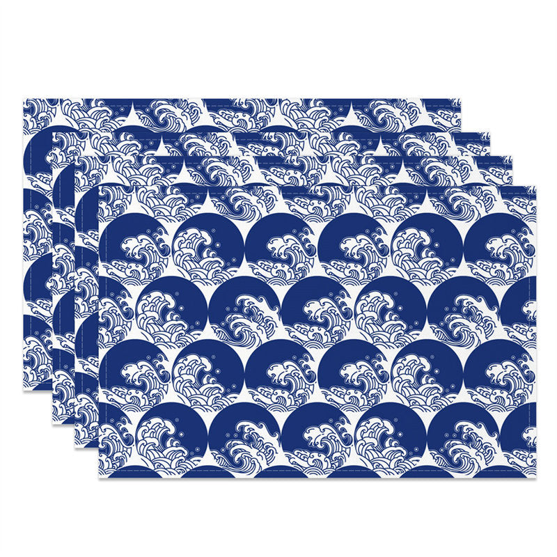 Aperturee - Blue White Circle Wave Repeat Set Of 4 Placemats