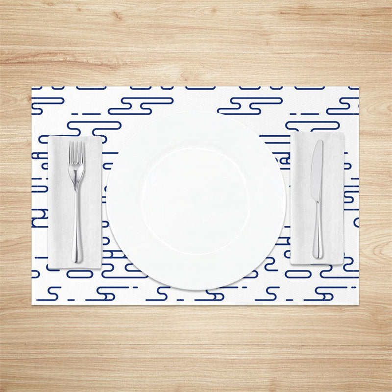 Aperturee - Blue White Pattern Modern Dining Set Of 4 Placemats