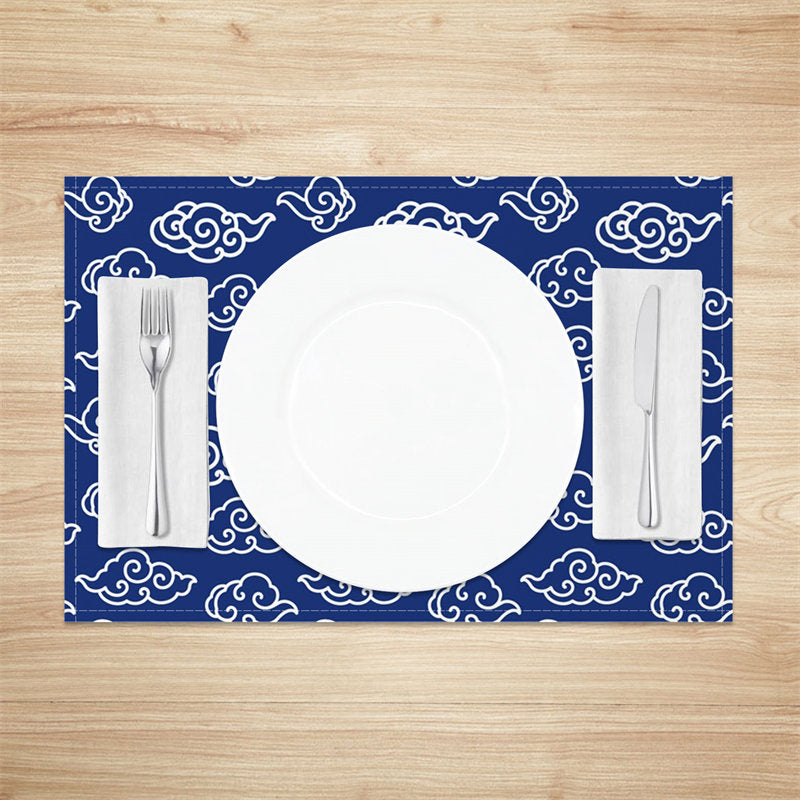 Aperturee - White Blue Clouds Repeat Dining Set Of 4 Placemats