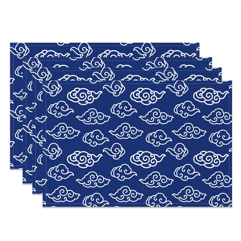 Aperturee - White Blue Clouds Repeat Dining Set Of 4 Placemats