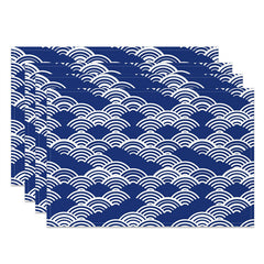 Aperturee - Blue White Wavy Pattern Modern Set Of 4 Placemats