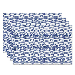 Aperturee - Blue Wavy Pattern Lines Artistic Set Of 4 Placemats