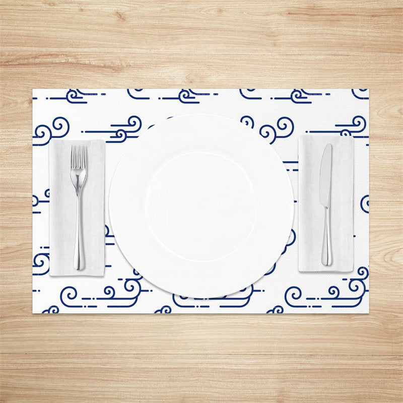 Aperturee - White White Wavy Lines Set Of 4 Placemats For Table