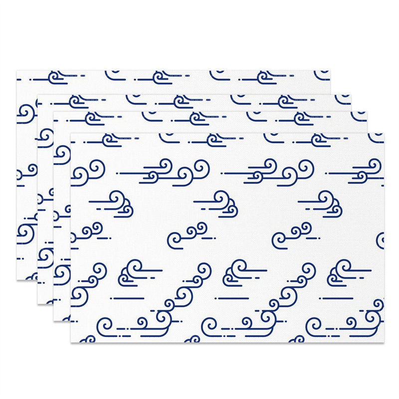 Aperturee - White White Wavy Lines Set Of 4 Placemats For Table