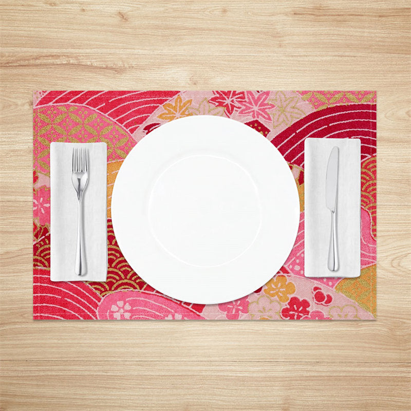 Aperturee - Pink Yellow Lines Flower Coins Set Of 4 Placemats