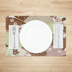 Aperturee - Green Brown Lines Flower Coins Set Of 4 Placemats