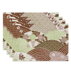 Aperturee - Green Brown Lines Flower Coins Set Of 4 Placemats