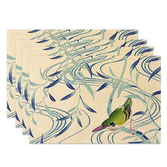 Aperturee - Oriole Cyan Leaves Lines Cloth Set Of 4 Placemats