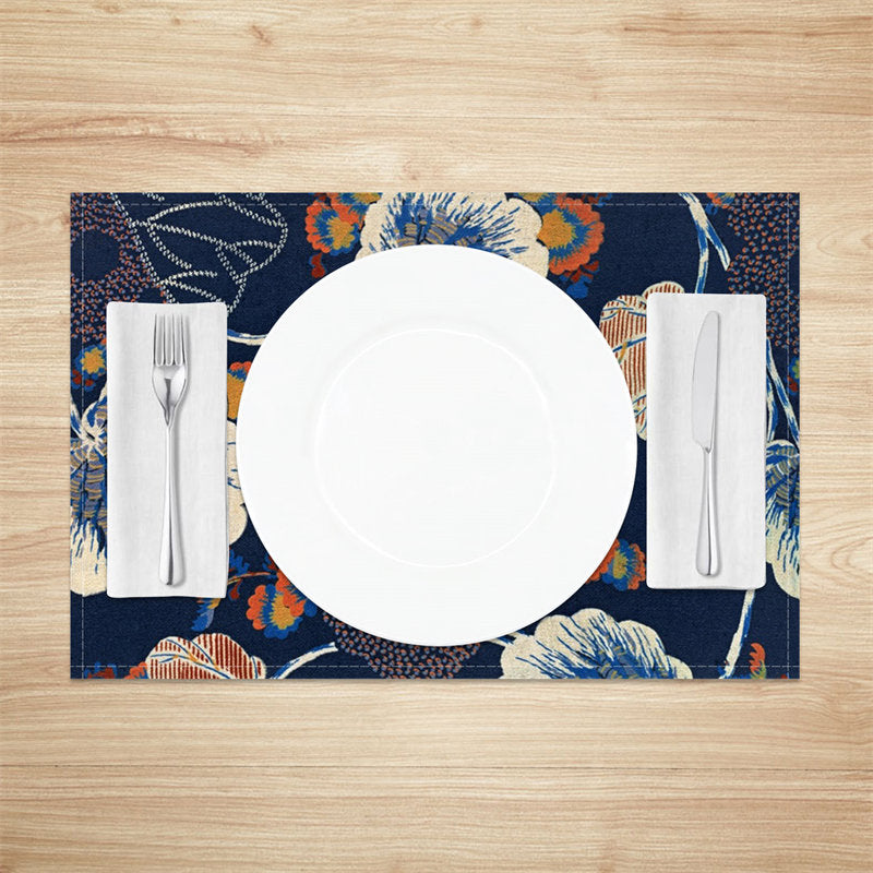 Aperturee - Artistic Flowers Retro Dining Set Of 4 Placemats