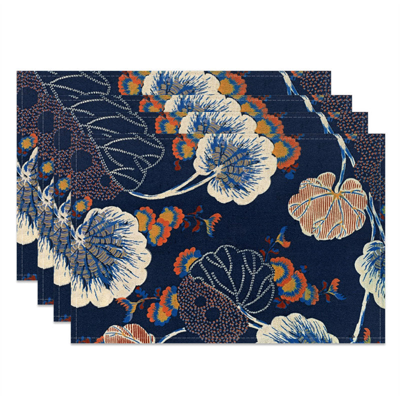 Aperturee - Artistic Flowers Retro Dining Set Of 4 Placemats