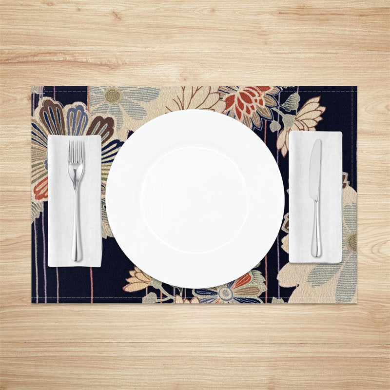 Aperturee - Flowers Pattern Lines Vintage Set Of 4 Placemats