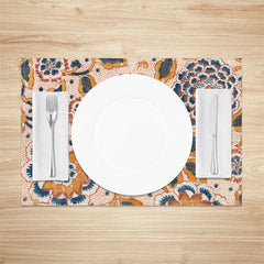 Aperturee - Blue Yellow Flowers Cloth Dining Set Of 4 Placemats