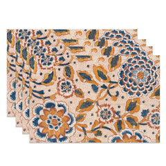 Aperturee - Blue Yellow Flowers Cloth Dining Set Of 4 Placemats