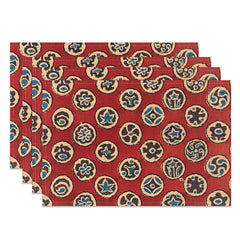 Aperturee - Red Blue Black Beige Round Prints Set Of 4 Placemats