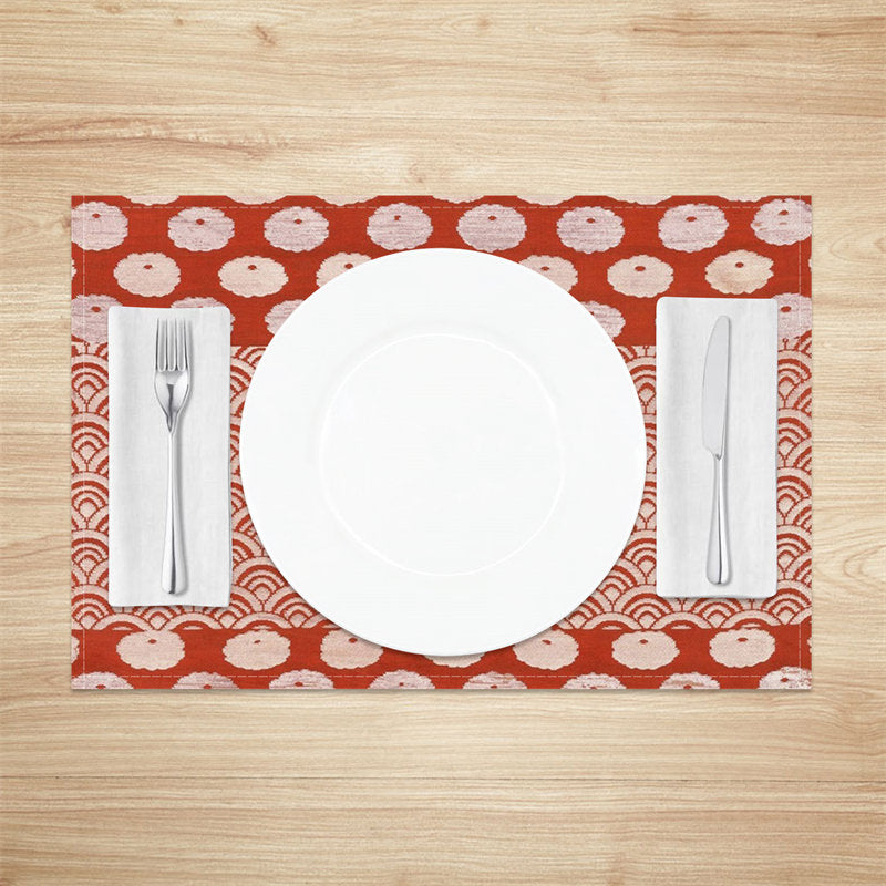 Aperturee - Red White Repeat Pattern Cloth Set Of 4 Placemats