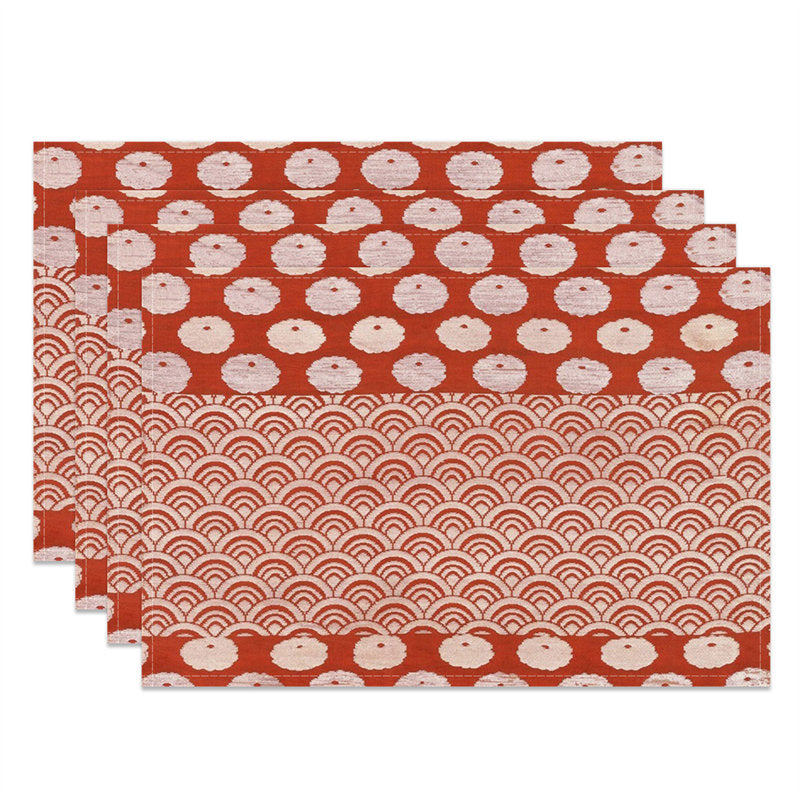 Aperturee - Red White Repeat Pattern Cloth Set Of 4 Placemats