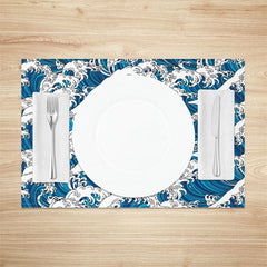 Aperturee - Sea Waves Blue And White Dining Set Of 4 Placemats