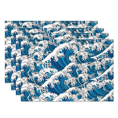 Aperturee - Sea Waves Blue And White Dining Set Of 4 Placemats