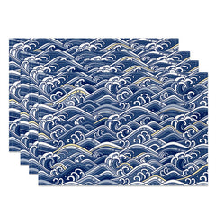 Aperturee - Blue White Yellow Waves Pattern Set Of 4 Placemats