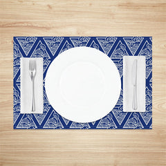 Aperturee - Wavy Triangle Blue White Repeat Set Of 4 Placemats