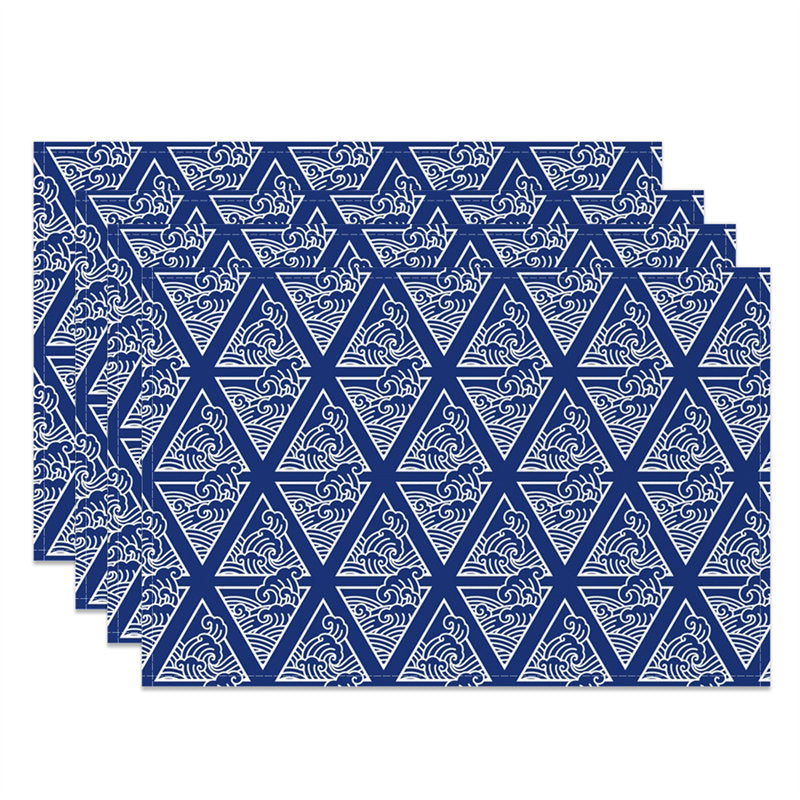 Aperturee - Wavy Triangle Blue White Repeat Set Of 4 Placemats