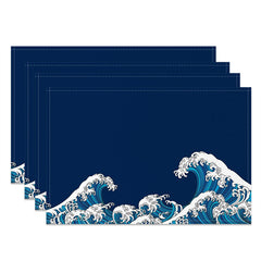 Aperturee - violent waves blue white modern set of 4 Placemats