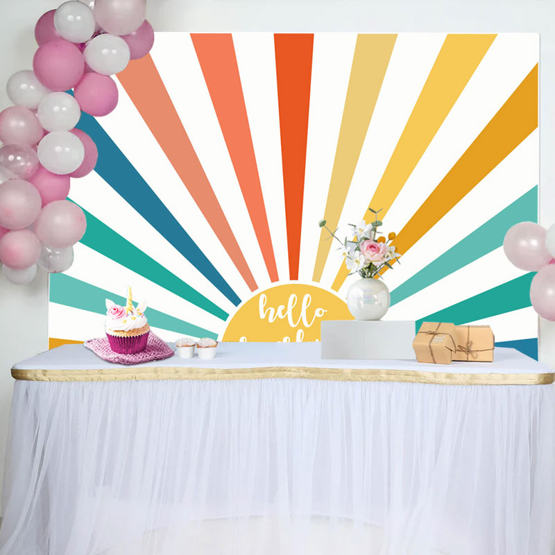 Aperturee - Boho Rainbow Sun Hello Sunshine Birthday Backdrop