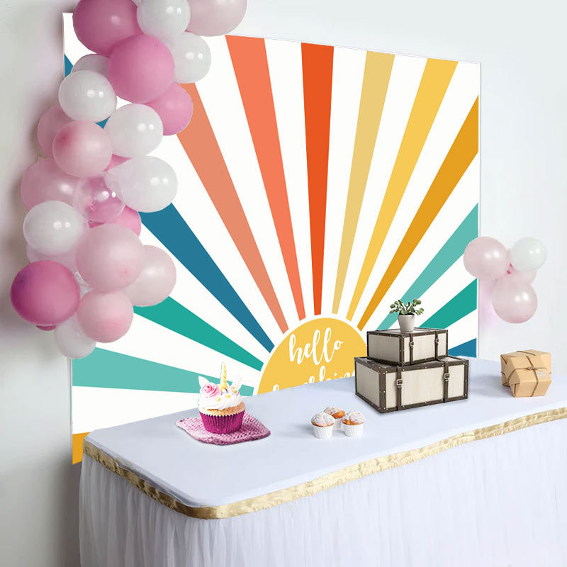 Aperturee - Boho Rainbow Sun Hello Sunshine Birthday Backdrop