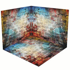 Aperturee - Aperturee Retro Colorful Graffiti Brick Wall Room Set Backdrop