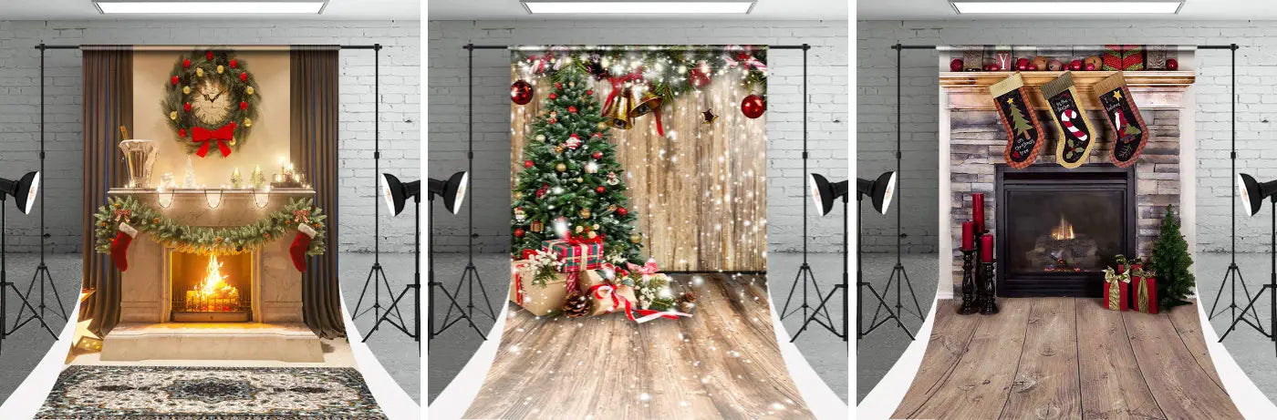 Fireplace Wreath Curtain Christmas Sweep Backdrop - Aperturee