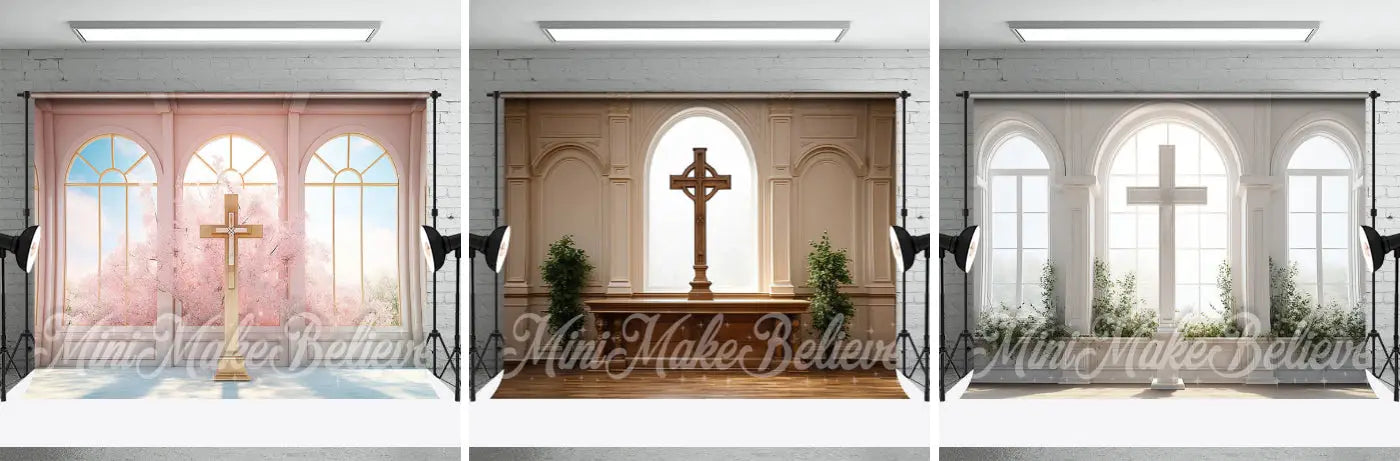 Pink Easter Spring Cross Fantasy Window Photo Backdrop - Aperturee