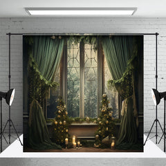 Aperturee - Aperturee Green Retro Christmas Fireplace Room Set Backdrop