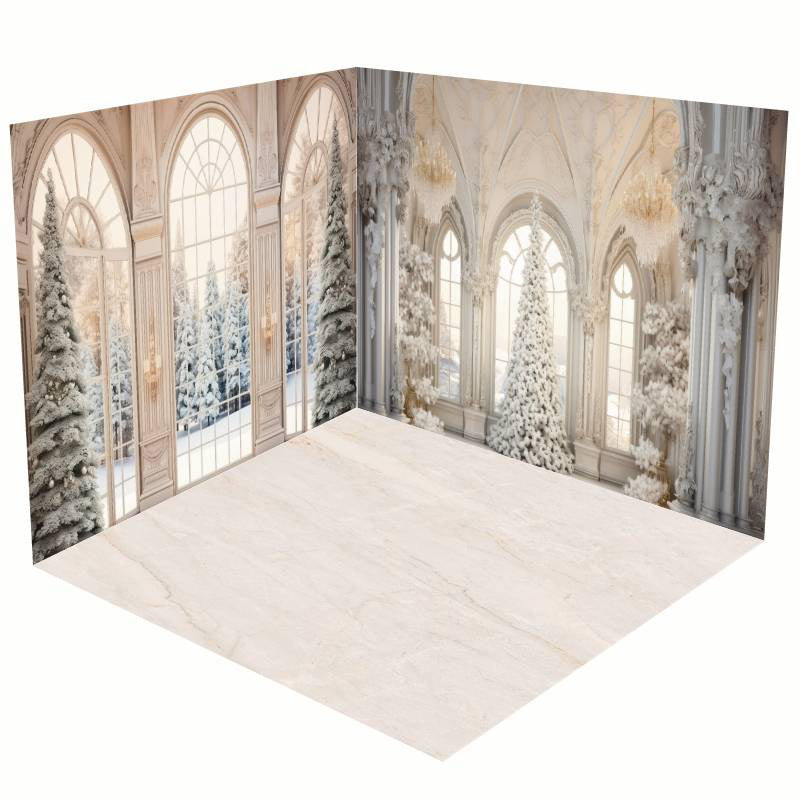 Aperturee - Aperturee Christmas Vibe White Luxury Window Room Set Backdrop