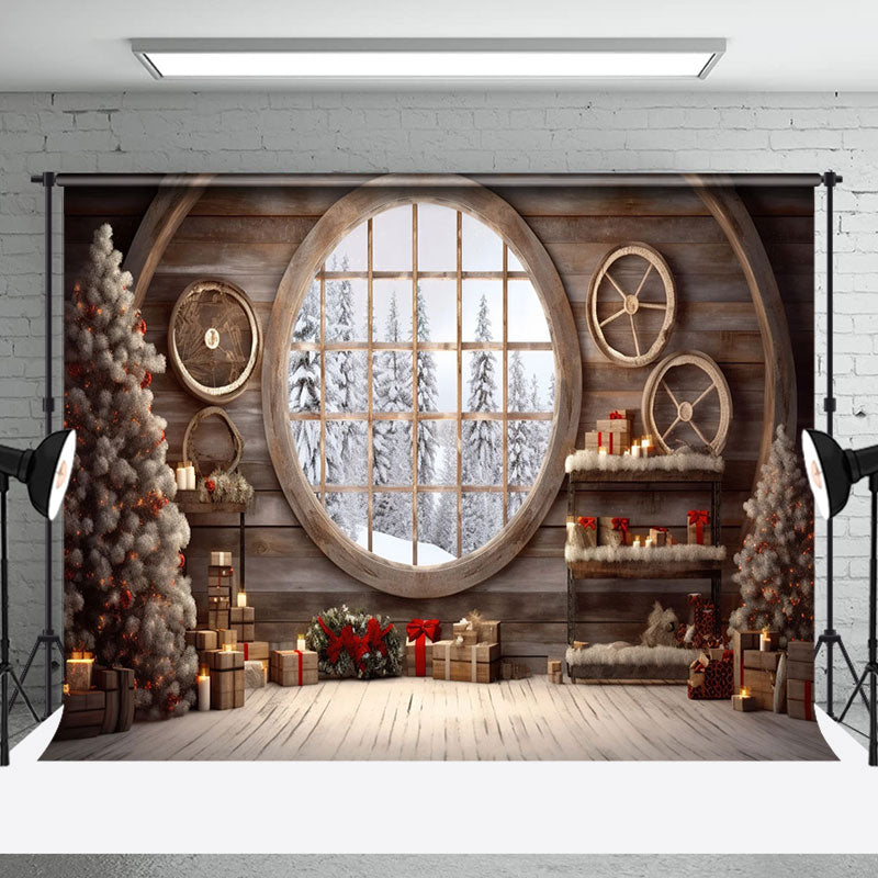 Aperturee - Aperturee Wood Indoor Window Christmas Vibe Room Set Backdrop