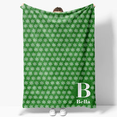 Aperturee - Green White Snow Winter Christmas Custom Name Blanket