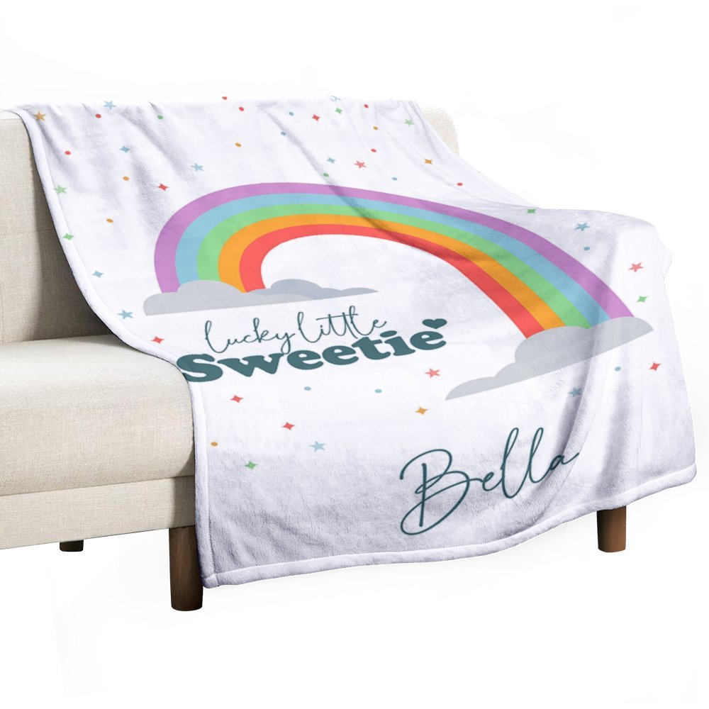 Aperturee - Colorful Rainbow Little Sweetie Custom Name Blanket