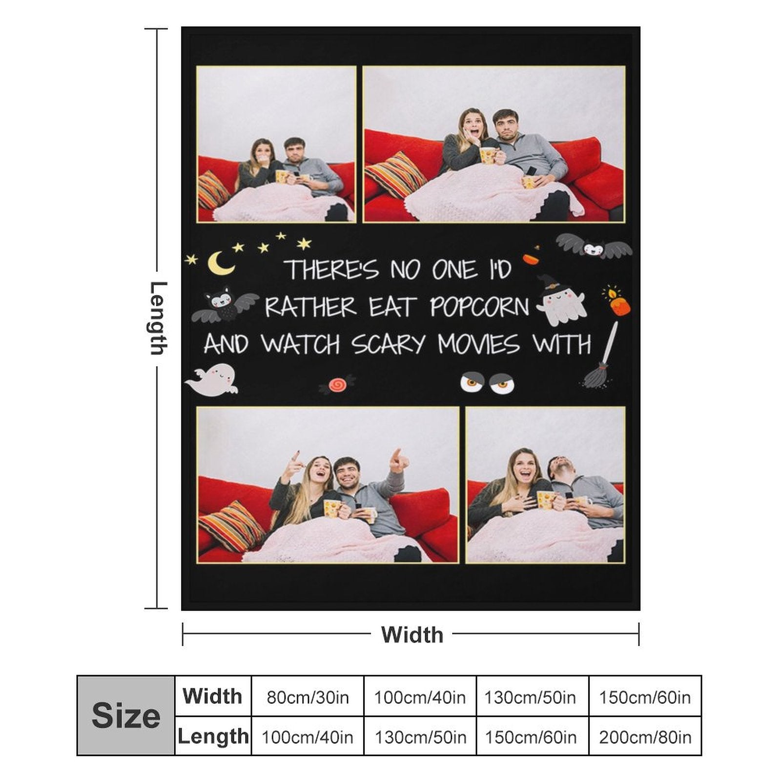 Aperturee - Black Halloween Night Bat Custom Text Photo Blanket