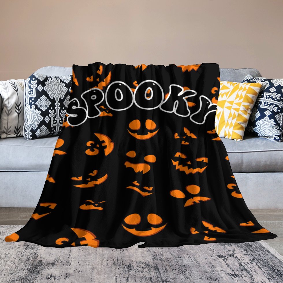 Aperturee - Black Orange Spooky Halloween Custom Text Blanket