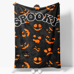 Aperturee - Black Orange Spooky Halloween Custom Text Blanket