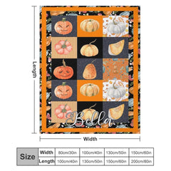 Aperturee - Orange Black Plaid Halloween Custom Name Blanket