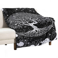 Aperturee - Mysterious Black White Sun Viking Tree Custom Blanket